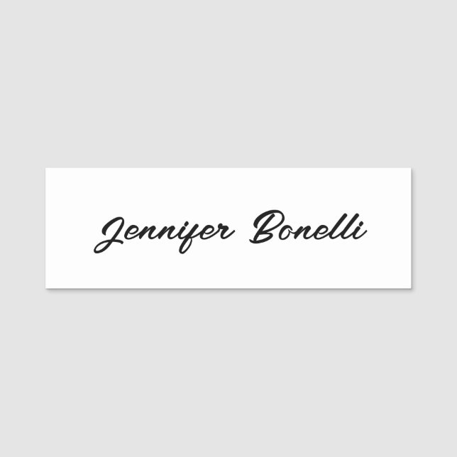 Calligraphy Elegant Black White Plain Simple Name Tag (Front)