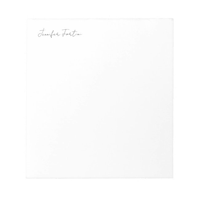 Calligraphy Elegant Black & White Plain Simple Notepad (Front)
