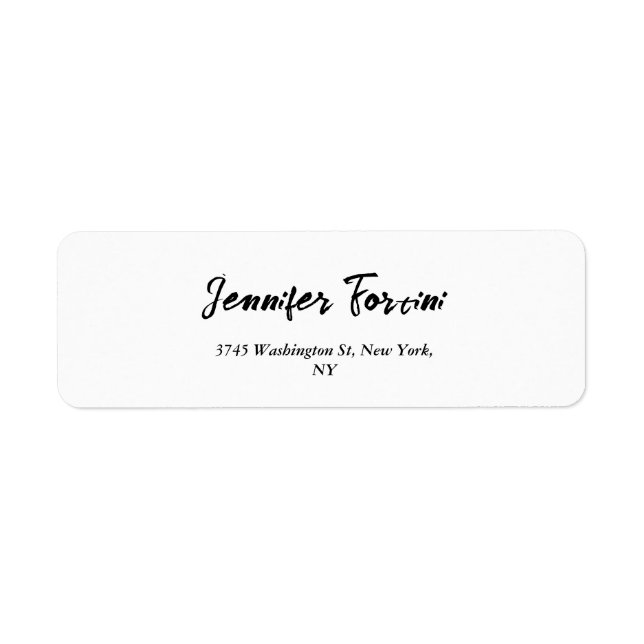 Calligraphy Elegant Black & White Plain Simple Return Address Label (Front)