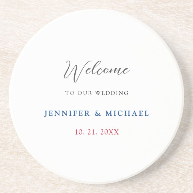 Calligraphy Elegant Black & White Welcome Wedding Coaster (Front)