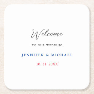 Calligraphy Elegant Black & White Welcome Wedding Square Paper Coaster