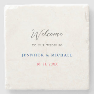 Calligraphy Elegant Black & White Welcome Wedding Stone Coaster
