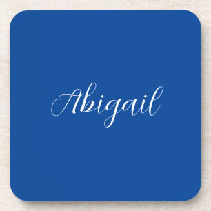 Calligraphy Elegant Blue White Plain Simple Name Coaster