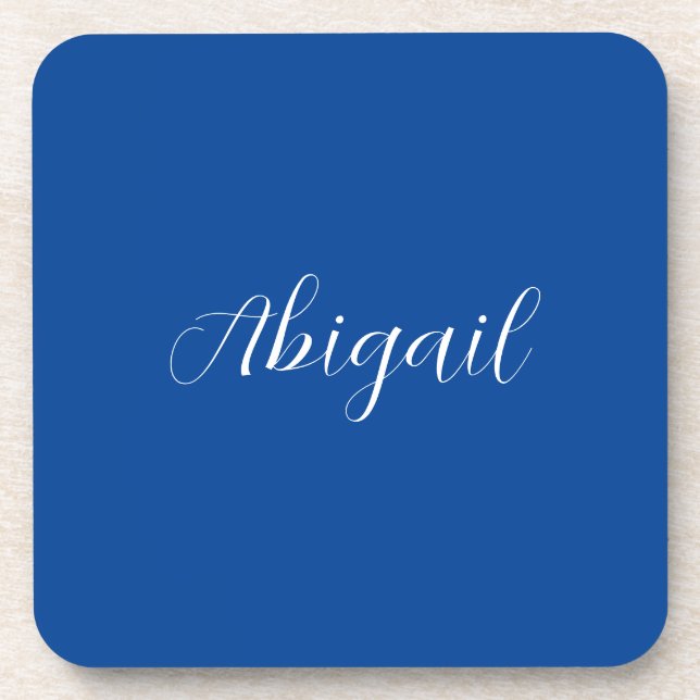 Calligraphy Elegant Blue White Plain Simple Name Coaster (Front)
