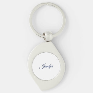 Calligraphy Elegant Blue White Plain Simple Name Key Ring