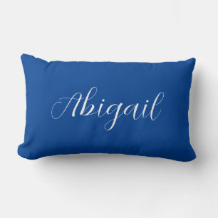 Calligraphy Elegant Blue White Plain Simple Name Lumbar Cushion