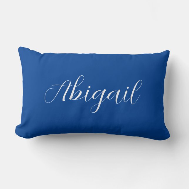 Calligraphy Elegant Blue White Plain Simple Name Lumbar Cushion (Front)
