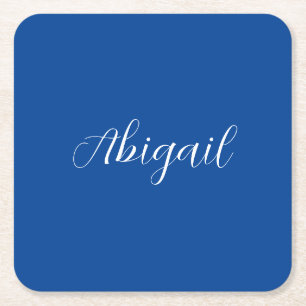 Calligraphy Elegant Blue White Plain Simple Name Square Paper Coaster