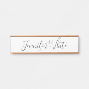 Calligraphy Elegant Bold Retro Gray White Name Door Sign