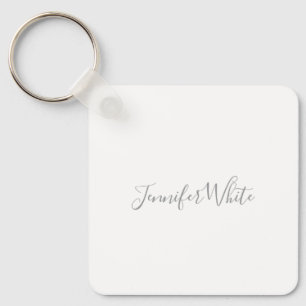 Calligraphy Elegant Bold Retro Gray White Name Key Ring