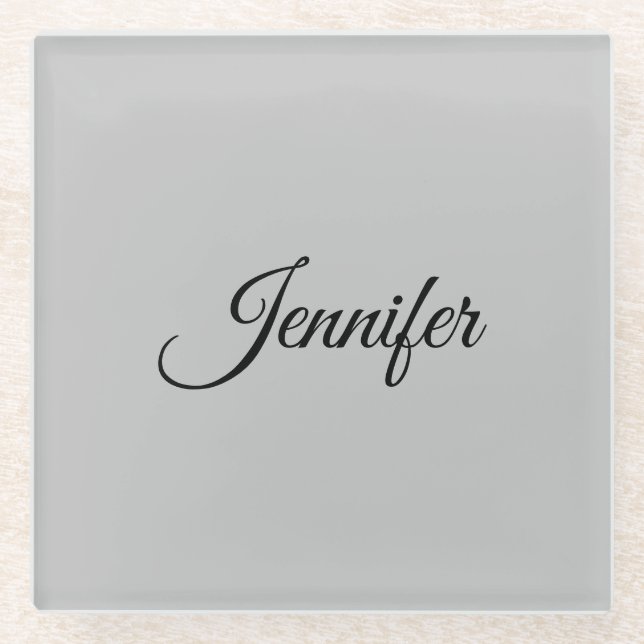 Calligraphy Elegant Bold Retro Grey Glass Coaster (Front)