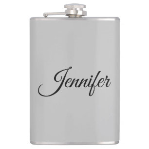 Calligraphy Elegant Bold Retro Grey Hip Flask