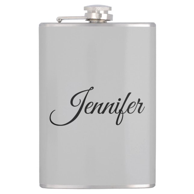 Calligraphy Elegant Bold Retro Grey Hip Flask (Front)