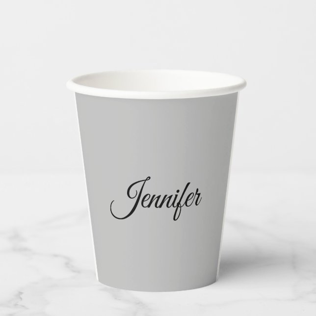 Calligraphy Elegant Bold Retro Grey Paper Cups (Front)