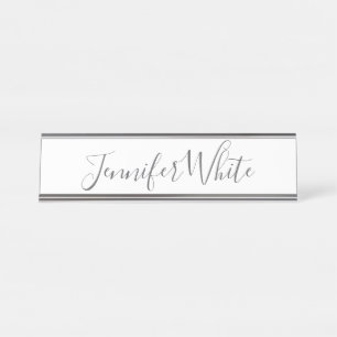 Calligraphy Elegant Bold Retro Grey White Name Desk Name Plate