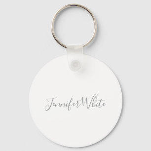 Calligraphy Elegant Bold Retro Grey White Name Key Ring