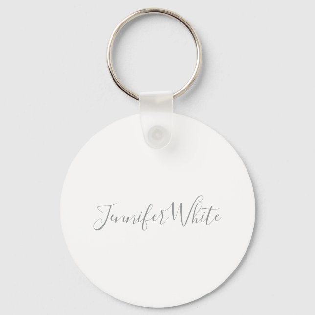Calligraphy Elegant Bold Retro Grey White Name Key Ring (Front)
