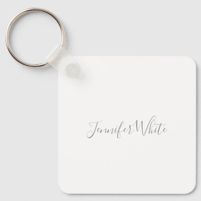 Calligraphy Elegant Bold Retro Grey White Name Key Ring (Front)