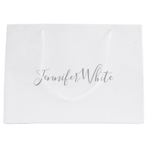 Calligraphy Elegant Bold Retro Grey White Name Large Gift Bag