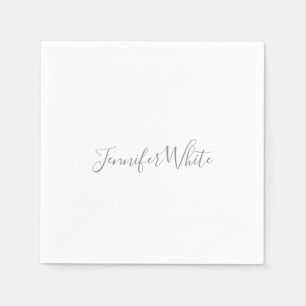 Calligraphy Elegant Bold Retro Grey White Name Napkin