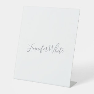Calligraphy Elegant Bold Retro Grey White Name Pedestal Sign