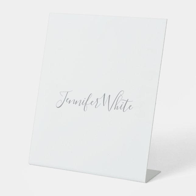 Calligraphy Elegant Bold Retro Grey White Name Pedestal Sign (Front)