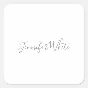 Calligraphy Elegant Bold Retro Grey White Name Square Sticker