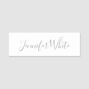 Calligraphy Elegant Bold Retro Grey White Name Tag