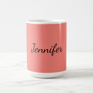 Calligraphy Elegant Coral Pink Plain Simple Name Coffee Mug
