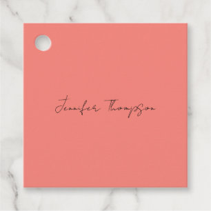 Calligraphy Elegant Coral Pink Plain Simple Name Favour Tags