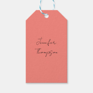 Calligraphy Elegant Coral Pink Plain Simple Name Gift Tags