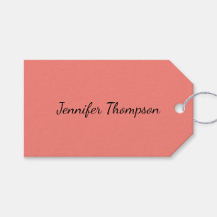 Calligraphy Elegant Coral Pink Plain Simple Name Gift Tags
