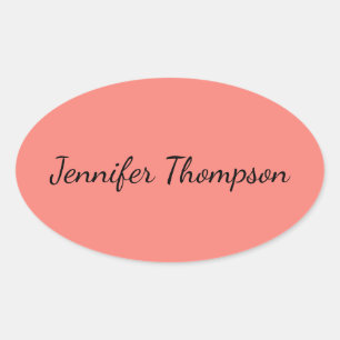 Calligraphy Elegant Coral Pink Plain Simple Name Oval Sticker