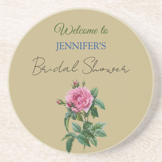 Calligraphy Elegant Floral Welcome Bridal Shower Coaster (Front)
