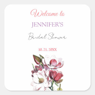 Calligraphy Elegant Floral Welcome Bridal Shower Square Sticker