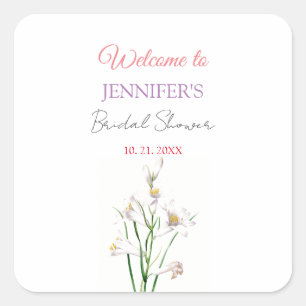 Calligraphy Elegant Floral Welcome Bridal Shower Square Sticker