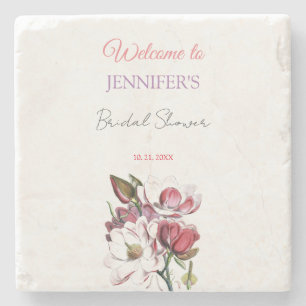 Calligraphy Elegant Floral Welcome Bridal Shower Stone Coaster