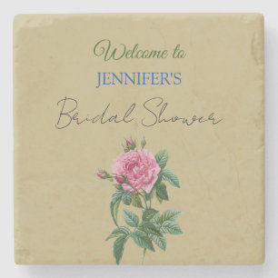 Calligraphy Elegant Floral Welcome Bridal Shower Stone Coaster