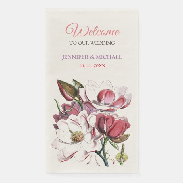 Calligraphy Elegant Floral Welcome Wedding Napkin (Front)