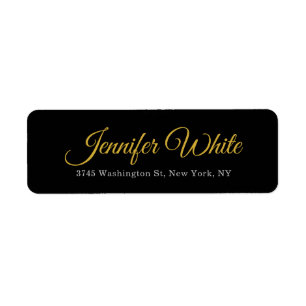 Calligraphy Elegant Gold & Black Bold Retro Name Return Address Label