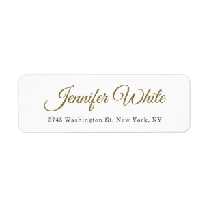 Calligraphy Elegant Gold & Black White Bold Retro Return Address Label
