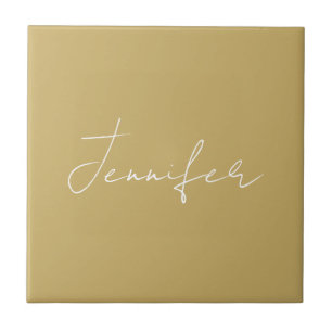 Calligraphy Elegant Gold Colour Plain Simple Name Ceramic Tile