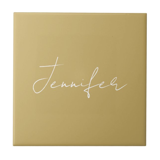 Calligraphy Elegant Gold Colour Plain Simple Name Ceramic Tile (Front)