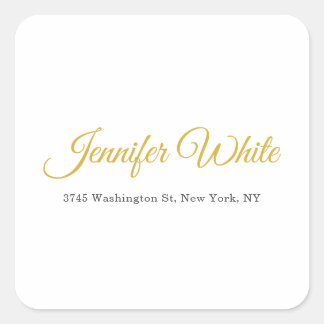 Calligraphy Elegant Gold & White Bold Retro Name Square Sticker