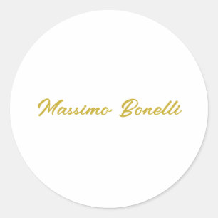 Calligraphy Elegant Gold White Plain Simple Name Classic Round Sticker