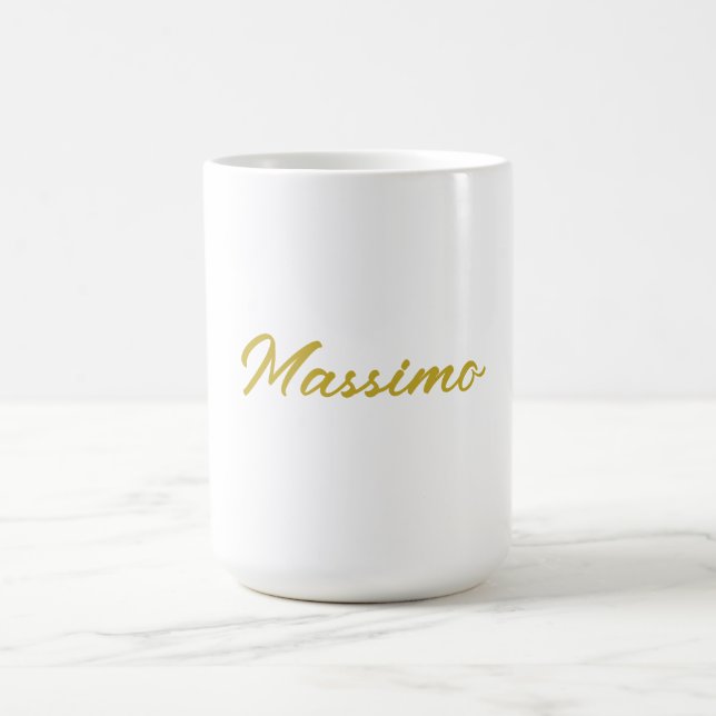 Calligraphy Elegant Gold White Plain Simple Name Coffee Mug (Center)