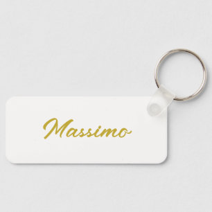 Calligraphy Elegant Gold White Plain Simple Name Key Ring