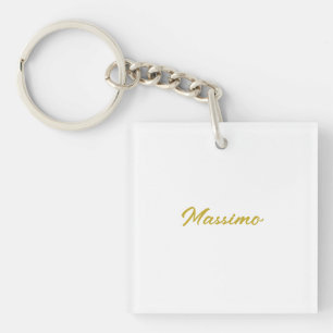 Calligraphy Elegant Gold White Plain Simple Name Key Ring
