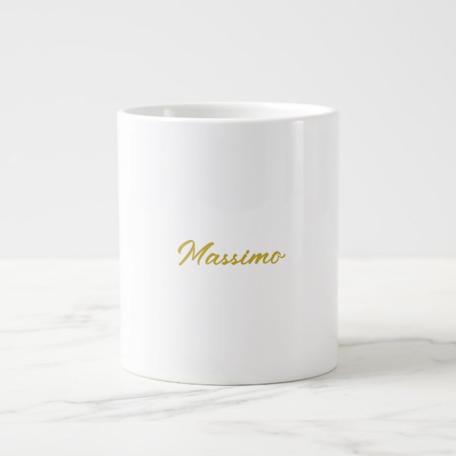 Calligraphy Elegant Gold White Plain Simple Name Large Coffee Mug (Front)