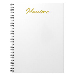 Calligraphy Elegant Gold White Plain Simple Name Notebook